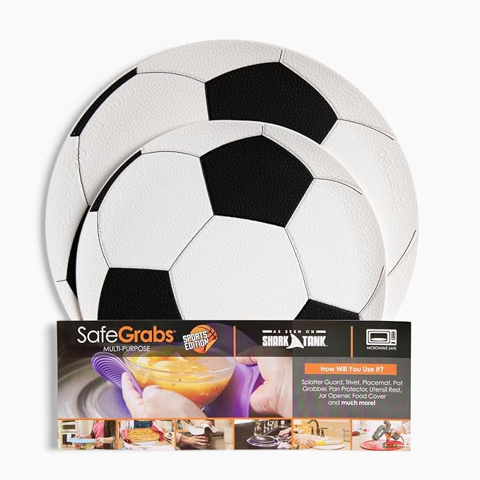 Safe Grabs: Original Microwave Mat as Seen on Shark Tank | Splatter Guard, Trivet, Hot Pad, Pot Holder, Minimize Mess (BPA Free, Heat Resistant, Dishwasher Safe), Soccer