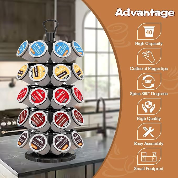BLACKSMITH FAMILY 40 Pods Capacity Very Easy Assembly K Cup Holders,K Cup Holder, K Cups Holder,K Cup Carousel, Coffee Pods Holder Storage Organizer Stand