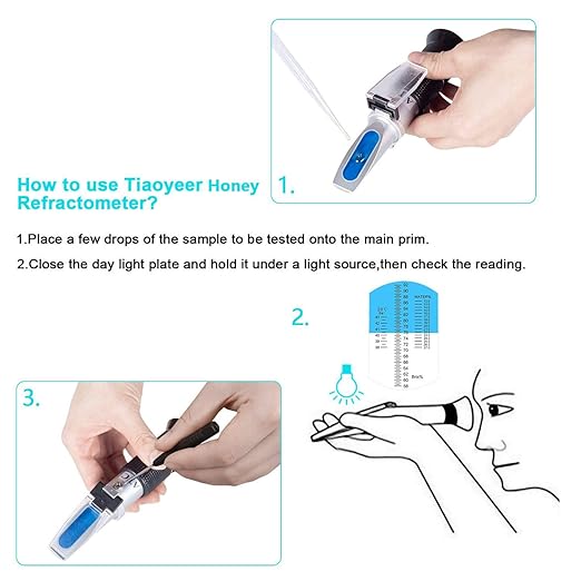 Honey Refractometer with ATC - Tiaoyeer Refractometer for Honey Moisture, Brix and Baume, 58-90% Brix Scale Range Honey Moisture Tester (Honey Refractometer)