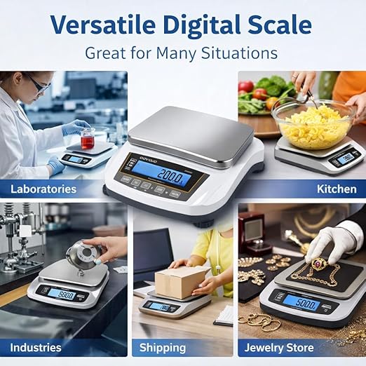 GOYOJO Digital Analytical Balance and Lab Scale, 5000g Capacity, 0.01g Precision, Stainless Steel, Multi-Unit (g/oz/ct/lb) for Jewelry, Kitchen, and Lab – Reliable, Accurate, Easy to Use, Black Panel