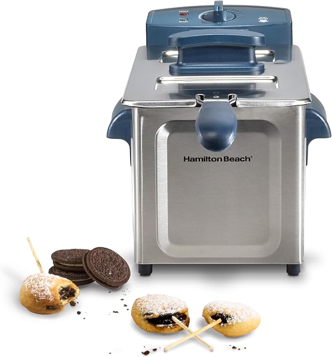 Hamilton Beach Family Style Electric Deep Fryer With Basket | 2 Liter / 8 Cup Oil Capacity | 1500 Watts | Lid | Easy Detach Magnetic Cord | Kitchen Makeover Blue | 35031