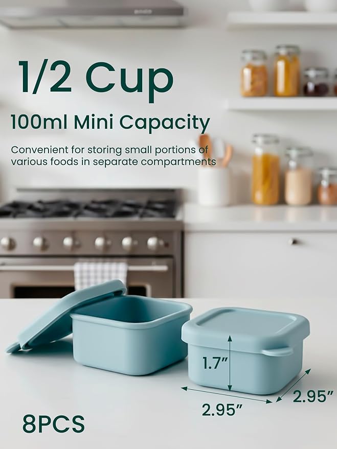 8PCS 1/2 Cup Silicone Freezer Molds with Lid, Silicone Freezer Trays for Meal Prep, 1.7 x 2.95 x 2.95 inch Small Portion Containers for Soup, Sauces, Stews, Snack (Slate Gray)