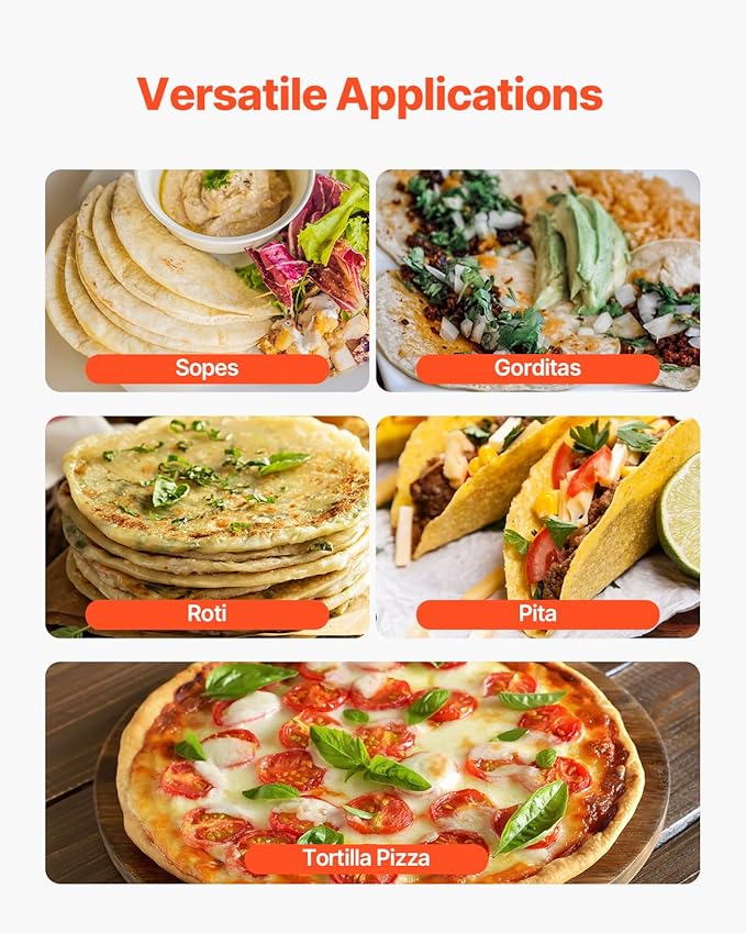 VEVOR Electric Tortilla Maker, 5.5 Inch Diameter Automatic Corn Tortilla Making Machine with Non-Stick Coating, Electric Chapatti Machine Suitable for Produce Sopes Gorditas Roti Pita Tortilla Pizza