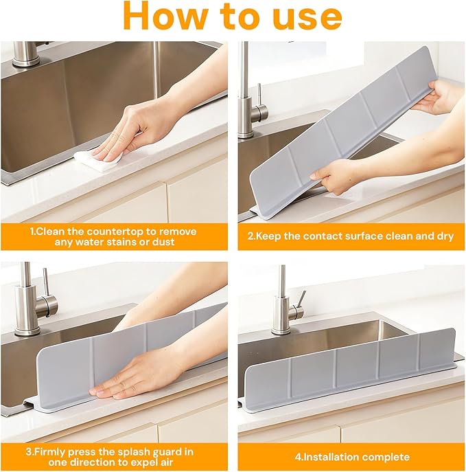 Kitchen Silicone Sink Splash Guard - 23 Inch Water Splash Guard with Non Slip Strong Suction, for Water Sink, Faucet, Keeping Countertop Dry, Neat, and Easy to Clean (Deep Gray)