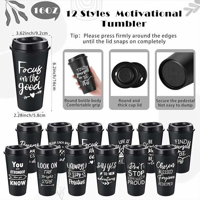 Skylety 12 Sets/48 Pcs Employee Appreciation Gift Baskets Bulk 16oz Inspirational Coffee Cup with Spiral Notebook, Pen & Keychain, Thank You Gifts for Staff, Teacher,Coworker, Team (Black)