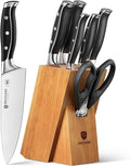 BRODARK Knife Set: 7 Piece Ultra Sharp Kitchen Knife Set Without Steak Knives, Knives Set for Kitchen with High Carbon Super Steel & Ergonomic Handle, Acacia Wood Block with Scissors and Sharpener