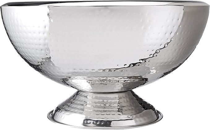 Elegance Stainless Steel Hammered Double-Walled Insulated Punch Bowl 17 Inch | 3 Gallon Footed Beverage Tub for Wine, Champagne for Parties, Weddings & Events