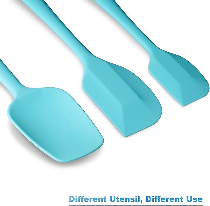 Silicone Spatula 3‑Piece Set Heat Resistant 600°F Non‑Stick Rubber Spatulas with Stainless Steel Core ALLWIN HOUSEWARE Large Spatula, Spoonula & Mini Spatula for Cooking & Baking, Light Blue