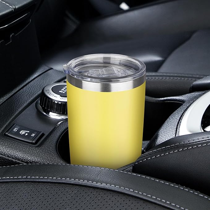 20oz Tumbler with Lid Stainless Steel Insulated Tumblers Travel Coffee Tumbler Bulk Double Wall Vacuum Insulated Water Cup Gifts for Christmas Women Men Her Him Home Office(Yellow, 1pack)