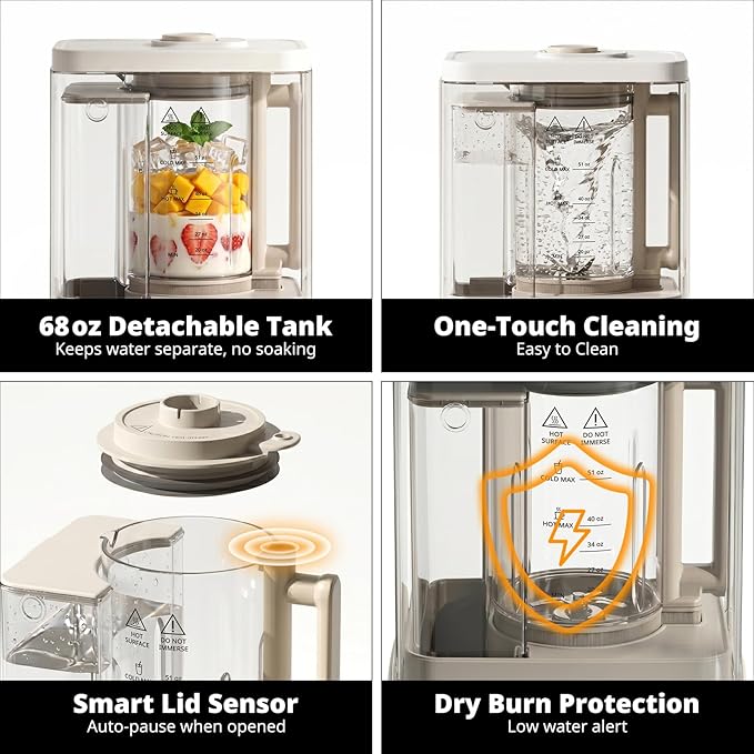 AIRMSEN 11-in-1 Steam Heating Glass Blender for Kitchen, 1200W Professional Countertop Blender with 68oz Removable Water Tank for Smoothies, Milkshakes, Juices, Soups and Sauces, Easy to Clean, White