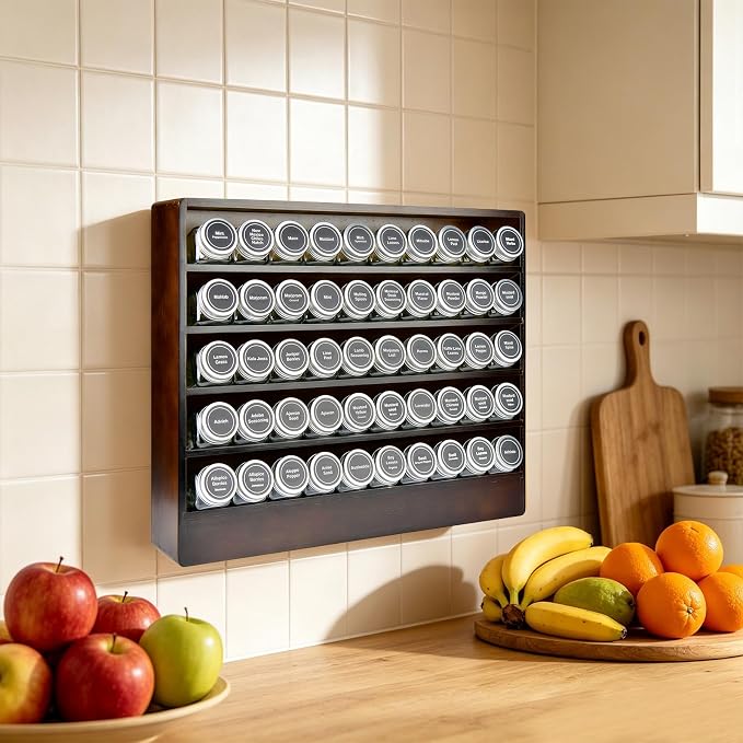 Bamboo Tiered Spice Rack Organizer for Cabinet,Wooden Seasoning Rack for Countertop, Cupboard, Pantry, Kitchen (Spice Jars Not Included)