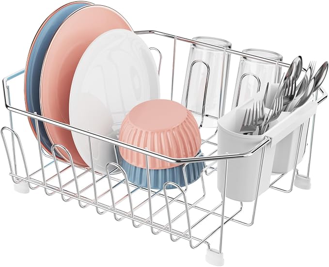 iSPECLE Small in Sink Dish Drying Rack - Stainless Steel Compact Inside Sink Dish Drainer for RV Apartment Kitchen, Rust Resistant, 11.6" W x 13.4" L, Silver