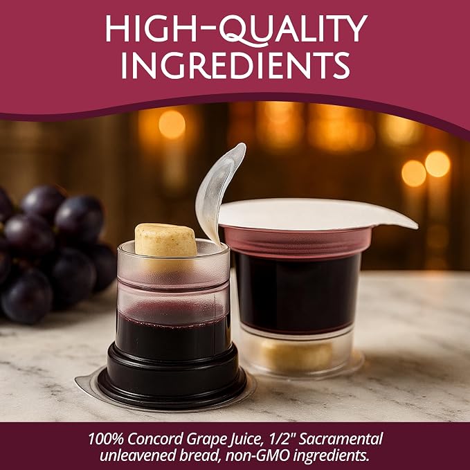 TrueVine Top & Bottom Communion Cups and Wafer Set - Prefilled Cups with Fresh Unleavened Bread & Grape Juice - Carefully Packaged & Easy to Open, Ideal First Communion Favors for Guests (1500 Count)