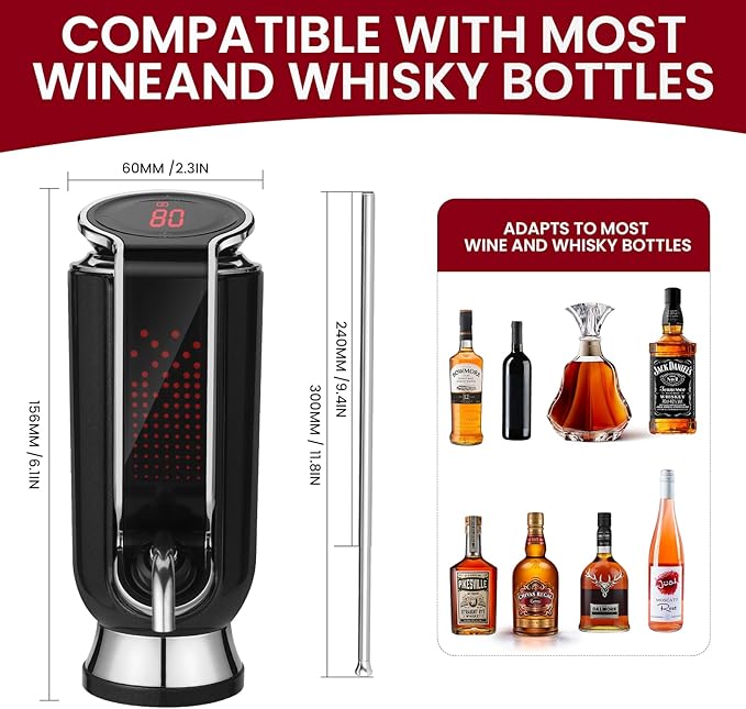 BLUBYEES Luxurious 4-in-1 Electric Wine Aerator, Decanter, Dispenser & Vacuum Saver with LED Display - Wine Pourer Gift for Women and Wine Lovers