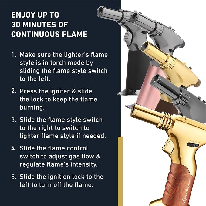 Dual Flame Butane Torch Gun – Refillable Handheld Mini Blow Torch for Cooking, Crème Brûlée, Welding, Soldering, Resin Art – Adjustable Flame & Ignition Lock–Limited Gold Brown by inZaynity®