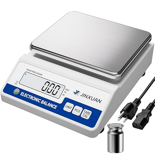 Digital Lab Scale 0.01g Accuracy 5000g Analytical Balance Scale Precision Scale for Weighing Gold Silver Jewelry Diamond Powder Grain Food, Electronic Gram Scale with 500g Weight, LCD Display, 7units