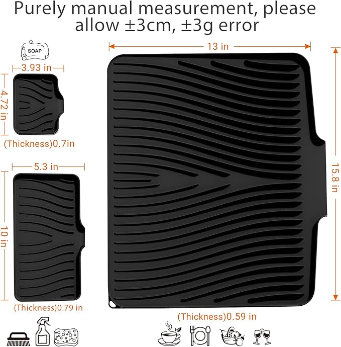 Silicone Dish Drying Mat for Kitchen Counter, Dish Drying Pad, Non-Slip Drain Pad with Built-in Drain, Heat Resistant Stone Drying Mat