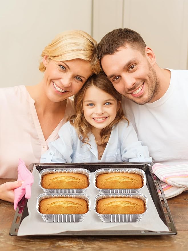 NEEBAKE 150 Pack 6x3.5x2 Disposable Aluminum Loaf Pans - 1 Lb Mini Loaf Pans, Small Aluminum Tin Foil Baking Pan, Food Containers for Baking, Cakes, Bread, Meat, Loaves