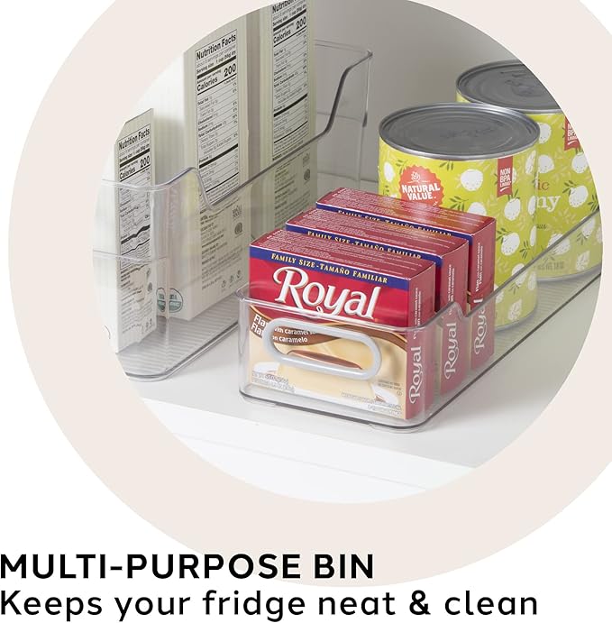 Oggi Cabinet/Drawer Storage Bin - 14" x 5" (Set of 6), Clear/Gray, Ideal for Kitchen Organization, Pantry Storage, Fridge Organizing