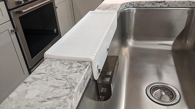 SiliProducts SiliSink Silicone Sink Edge Guard for Kitchen Sink - Fits 3.75” - 4” Wide - The Original Silicone Edge Protector with Sponge Caddy, 14” White