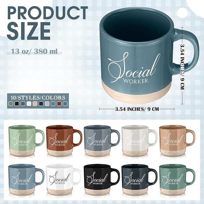 Didaey 10 Pcs Social Worker Appreciation Gifts Bulk 13 oz Ceramic Coffee Mugs Thank You Cups Social Worker Graduation Gift for BSW MSW DSW LCSW Must Haves Office Work, 10 Colors