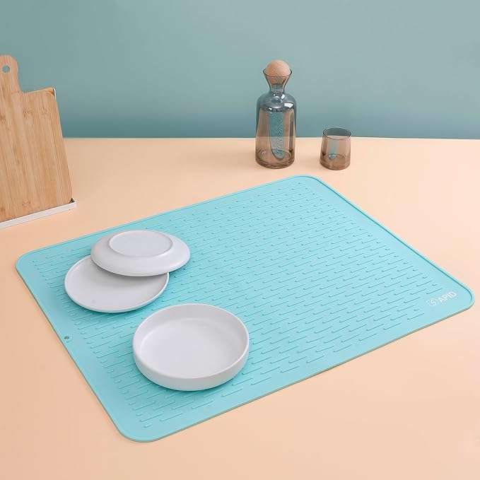 SAPID Extra Large 30” x 24” Silicone Dish Drying Mat for Dish Drying Rack, Easy Clean Silicone Drying Mat for Kitchen Counter, Non-Slip Dish Drain Mat, Heat Resistant Silicon Dish Matt, Mint Green
