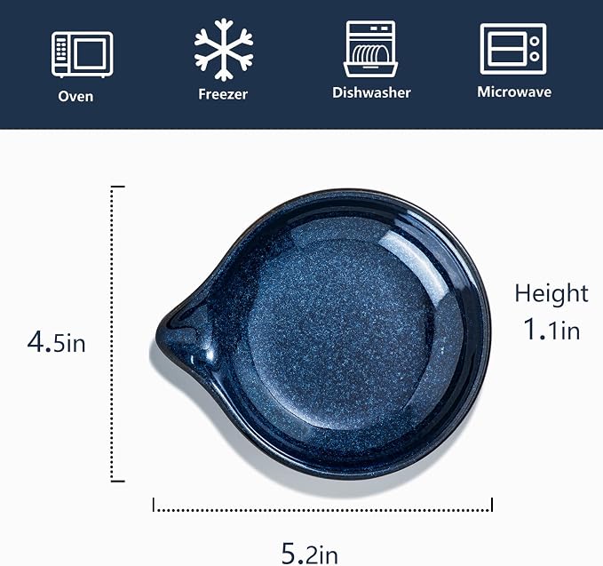 Vicrays 10PCS Ceramic Utensil Set - 5.2 Inch Spoon Ladle Rests, 6.4 inch Asian Soup Spoons, Farmhouse Kitchen Accessories for Stove and Serving - Dishwasher Safe, Blue
