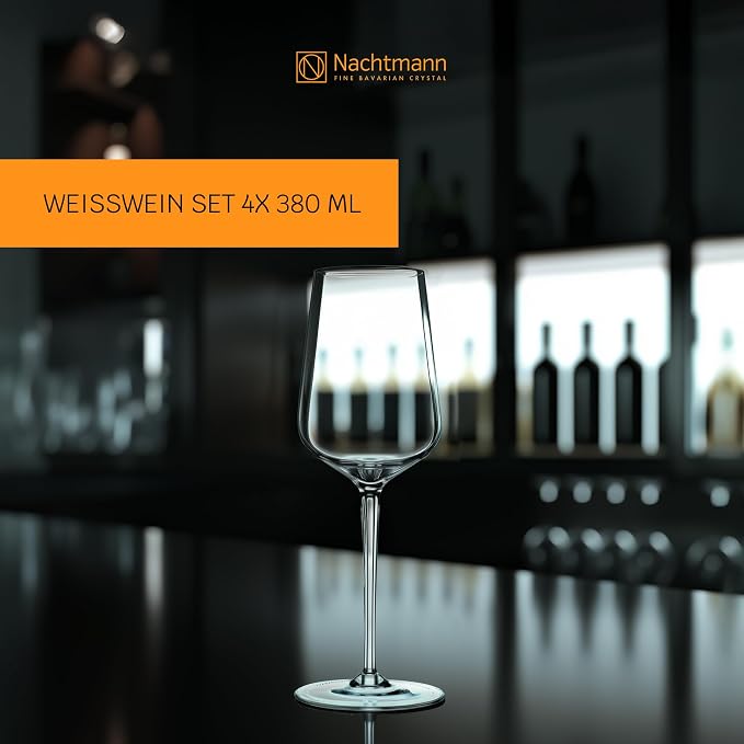 Nachtmann ViNOVA White – Set of 4 Lead-Free 12.8 oz Crystal Stemware, Tall Elegant Glassware for Enhancing Aromas & Flavors, Ideal for Dining, Tasting, Entertaining, Celebrations