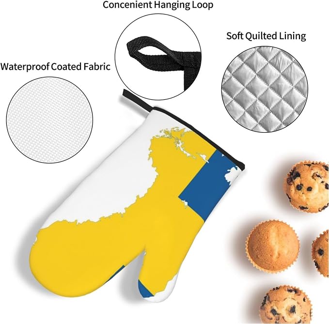 Swedish Flag Map Print Oven Mitts and Pot Holders Set,for Kitchen Baking Cooking,BBQ Outdoor Use