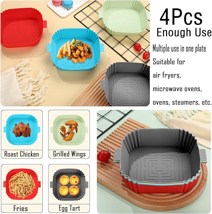 200Pcs 8IN Air Fryer Liners Disposable for 5-8QT Air Fryer and 4Pcs 7.5in Air Fryer Silicone Liners for 3 to 6 Qt,Food Safe Non-Stick Air Fryer Liners Square Free of Bleach,Air Fryer Parchment Liners