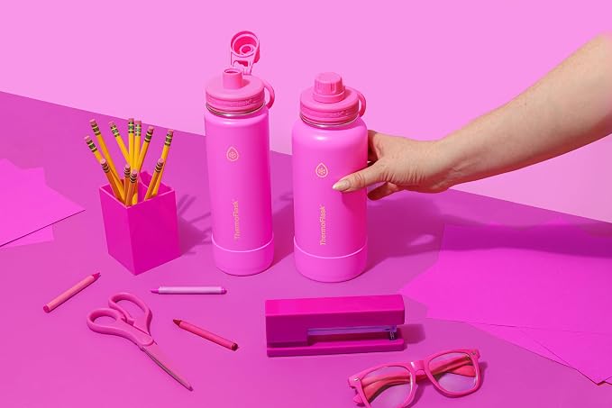 ThermoFlask Insulated Water Bottle with Spout Lid (32 oz, Shocking Pink) - Leakproof, Stainless Steel Water Bottle for Cold & Hot Drinks, Travel & Daily Hydration
