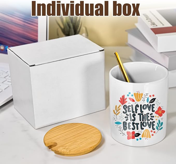 AGH 16pcs 11 oz Sublimation Mugs Blanks, White Coffee Ceramic Mugs Bulk, Plain Mug Cups for Sublimation with Bamboo Lids and Stainless Steel Spoon For Coffee, Soup, Tea, Milk, Latte