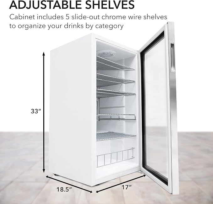 Whynter Beverage Refrigerator with Double-Layer Glass Door, 127-Can 3.1 Cu. Ft. Drink Mini Fridge with Lock, BR-128WS, Stainless Steel