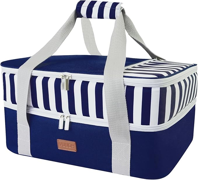 Casserole Carrier Bag - Double Decker Food Bag, Insulated Casserole Carrier for Hot or Cold Food, Lasagna Holder Tote for Picnics,Beaches,Traveling or Gifts (Blue)