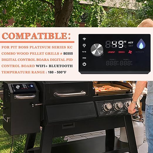 Replacement Pit Boss PID Thermostat Control Board 80055 Compatible for Pit Boss Platinum Series KC Combo Wood Pellet Grills, with WiFi & Bluetooth Function, can Connect to Mobile APP.