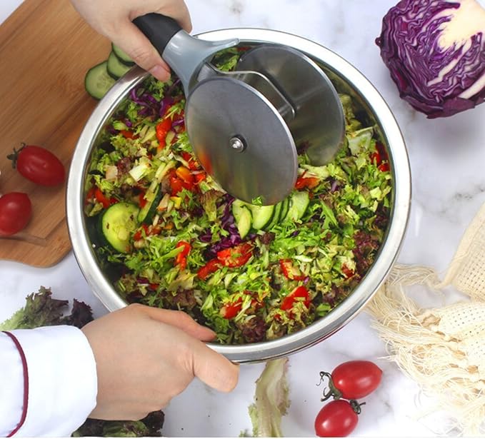 Salad Chopper Blade and Bowl - Stainless Steel Lettuce Chopper,Vegetables Cutter Bowl -Fast Salad Prep for Fruit and more (Silicone Anti-Slip Bottom for Enhanced Safety)
