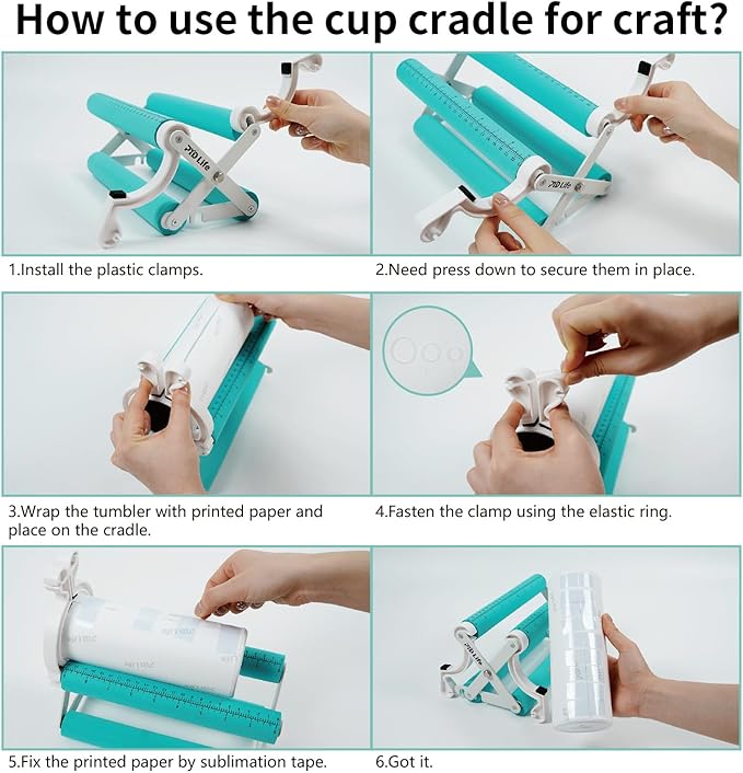 PYD Life Cup Tumbler Cradle Holder for Sublimation Craft Mint Green with White Plastic Tumblers Cups Clamp Clip,with Foam Measurements 3 Adjustable Width