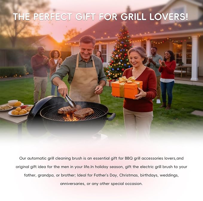 2026 Upgraded Electric Grill Cleaner,Electric Grill Brush for Outdoor Grill,Electric BBQ Grill Brush with 2 Brush Head,BBQ Grill Cleaner Up to 350 RPM Speed,Grill Cleaner Tool for Men/Dad