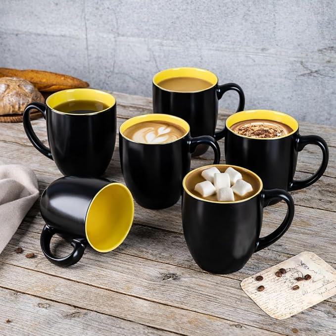 GBhome 16oz Coffee Mugs Set of 6, Large Ceramic Coffee Mugs for Man, Woman, Dad, Mom, Modern Coffee Mugs Set with handle for Tea/Latte/Cappuccino/Milk/Cocoa. Dishwasher&Microwave Safe,Yellow