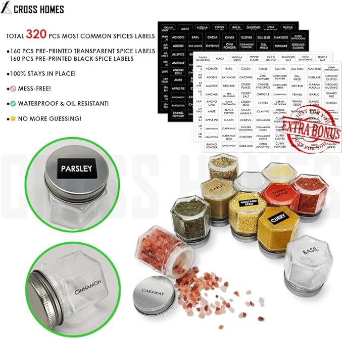 15 Pack Magnetic Spice Jars Large 4 oz Refrigerator Hexagon Glass Spice Jars Magnetic Lids Shaker Spice Labels Magnetic Glass Spice Containers for RV Travel Trailer Kitchen Fridge Cabinet Wall mount
