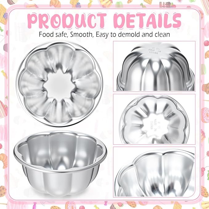 Honeydak 24 Pack Pudding Cup Pans Mini Fluted Cake Small Jelly Pans Aluminum Alloy Reusable Cake Tartlets for Baking Egg Tart Flan Cupcake Bread Muffin Brownie Pudding, Non-sticky(R-15)