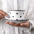 City to Cottage Handmade White And Black Polka Dot Ceramic 8.4oz/250ml | Cappuccino, Coffee, Tea Cup and Saucer, Unique Designer Pottery for Tea Lovers