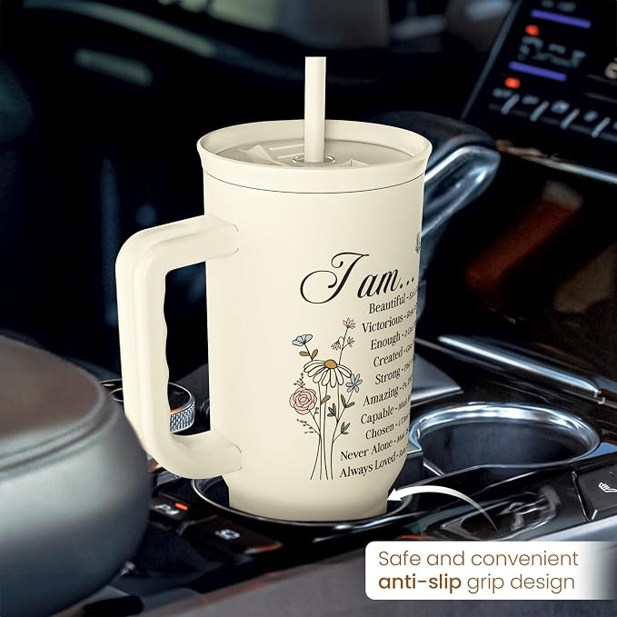 Christian Tumbler with Handle 40oz, Inspirational Gifts for Her, Religious Gift for Women Girl, Stainless Steel Insulated Coffee Travel Cup, Inspiration Gift for Christmas Birthday Mothers Day