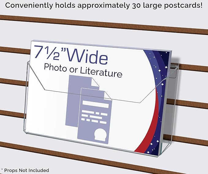 Marketing Holders 12 Pack Slatwall Postcard Holder for 7.5 Inch Wide Advertisement Materials Clear Acrylic Space Saving Literature Display Rack in Retail Stores and Offices No Assembly Required