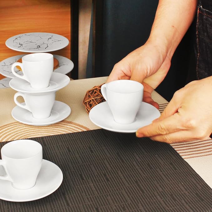 Espresso cup 3 Oz, Coffee Mugs with Handle and saucers 8 pcs, Porcelain Coffee Cups with saucer, Mugs, for Cappuccino, Tea, Espresso, Dishwasher & Microwave Safe, Reusable