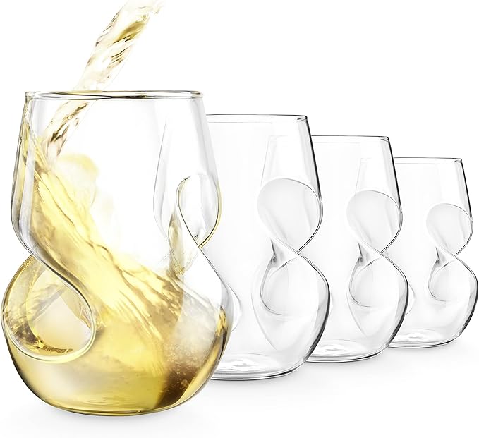 Final Touch Conundrum White Wine Glasses - Set of 4 Stemless Handcrafted Glasses - 9 oz Capacity - Sleek Curves for Comfortable Tasting - Dishwasher Safe (GG5008)