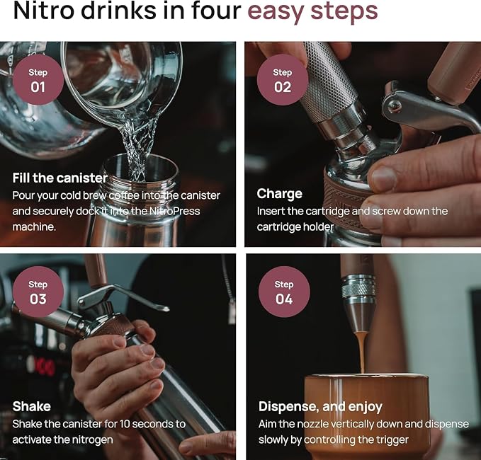 NitroPress Pure Nitrogen Cartridges - N₂ Cartridges for Cold Brew - 20 Pack Food-Grade Nitrogen Chargers for Nitro Cold Brew Coffee, Cocktails, Tea, Beer, Matcha