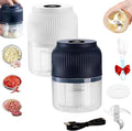 Electric Garlic Chopper, Mini Portable Veggie Cutter, Rechargeable Wireless Electric Food Chopper with 4 Stainless Steel Blades, One-Press Fast Prep for Garlic, Onion, Chili, Ginger, Meat (2Pcs C)