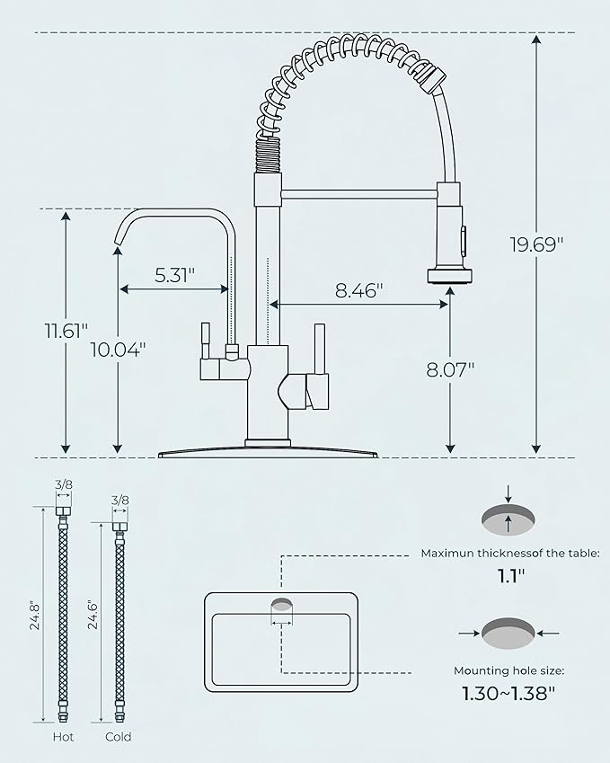 FORIOUS Black Kitchen Faucet with Purfied Water Filter, 2 in 1 Commercial Stainless Steel Pull Down Sink Faucet and Drinking Water Faucet 2 Handle for Pot Filler Kitchen Sink Farmhouse Bar