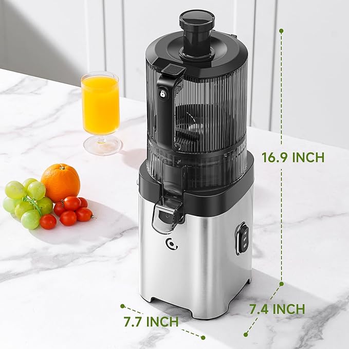 AMZCHEF 3-in-1 Cold Press Juicer, 6.5" Wide Feed Chute Slow Masticating Juicer Extractor for Whole Fruits & Vegetables, High Juice Yield, Quiet Motor, Easy Clean for Plant-Based Diet
